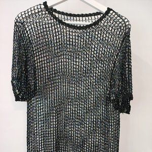Iridescent Beaded Mesh T-Shirt